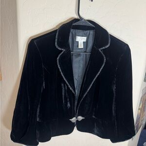 Ann Taylor LOFT Black Velvet Cropped Jacket Blazer Size 8 Victorian Gothic